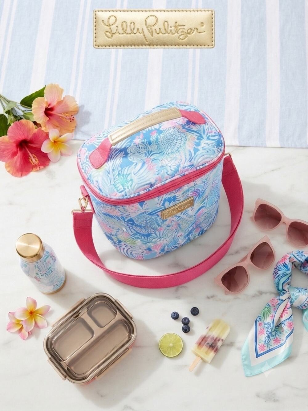 Lilly Pulitzer Blue Floral Insulated Lunch Bag / Cooler Tote